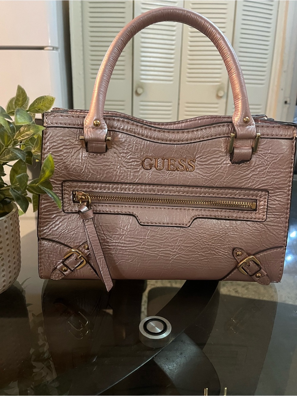GUESS Blush Pink Satchel with Gold Hardware